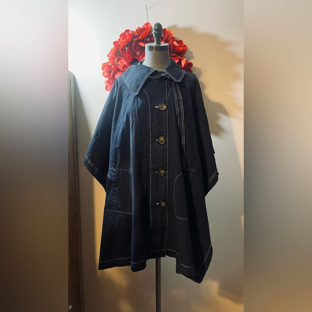 See By Chloe Dark Blue Cape with Button Accents